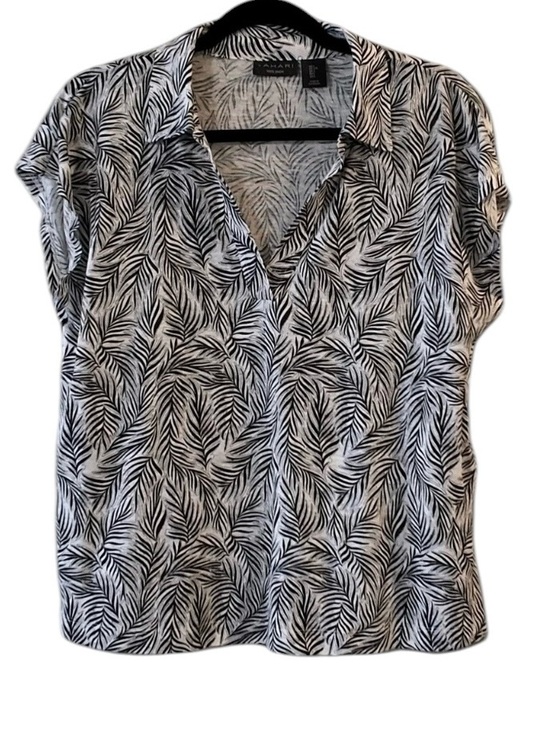 Tahari Tops - Tahari 100% linen palm leaf tropical style drop shoulder v-neck shirt Size S